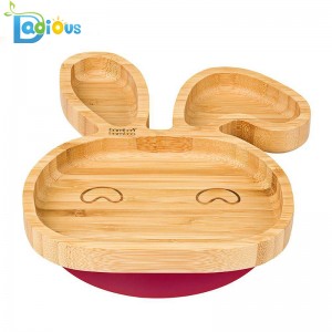 Baby Toddler Rabbit imulevy FDA hyväksytty Bamboo Baby Plate Ympäristöystävällinen Wood Toddler Plate lusikalla \\ t
